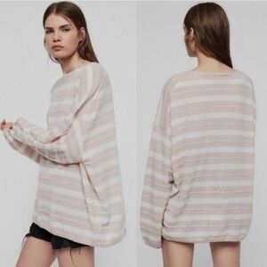 ALLSAINTS Wool Pink Striped Dolman Oversized Alpaca Sweater Women’s Size Large